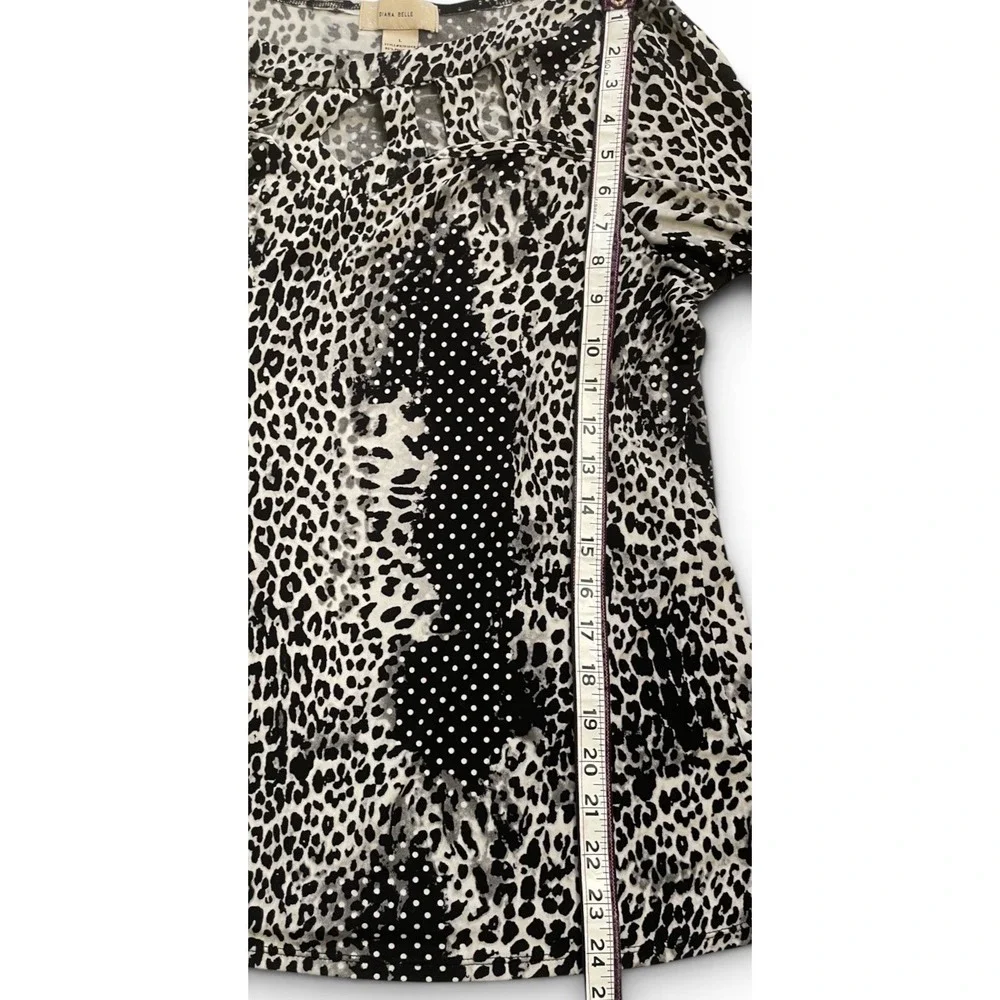 Diana Belle Mixed Print Top Women Large Black White Leopard Polka Dot